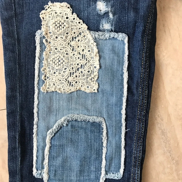 Free People Patchwork Skinny Jeans Size 25 Daisy Haynes Crochet Lace Festival - Picture 6 of 14